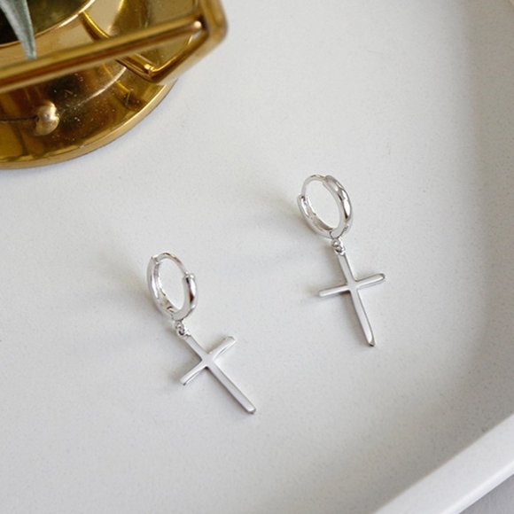 925 Sterling Silver Cross Dangle Earrings For Women & Men 2022 New BTS - Picture 4 of 7
